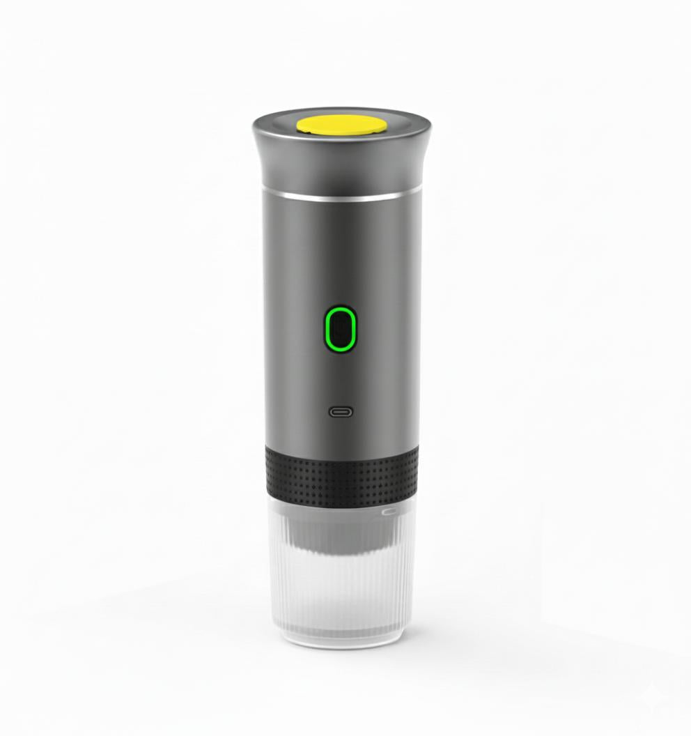 Panda Relax – Tragbare Kaffeemaschine & Espressomaker in Grau, ideal für Camping, Reisen & Büro